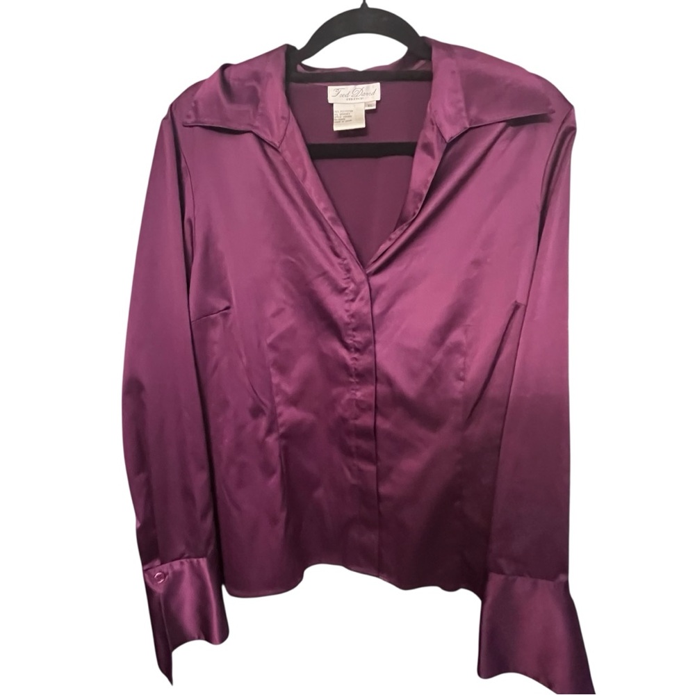 Fred Davis size XL purple stretch silk button down shirt French cuffs